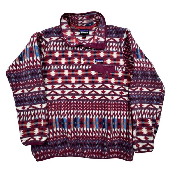 Patagonia Sweaters - RARE Patagonia Synchilla Snap Fleece Pullover Kuta Klash Red Aztec Women's Large